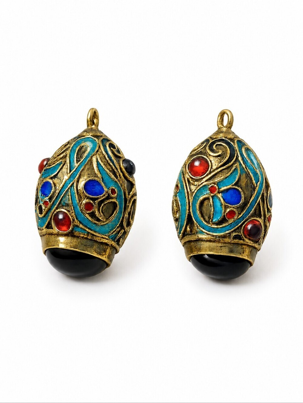 Vintage Russian Enamel Drop Egg Earrings - Missing Hooks
